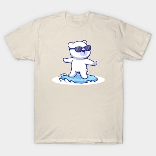 Cute Polar Bears Surfing Cartoon T-Shirt